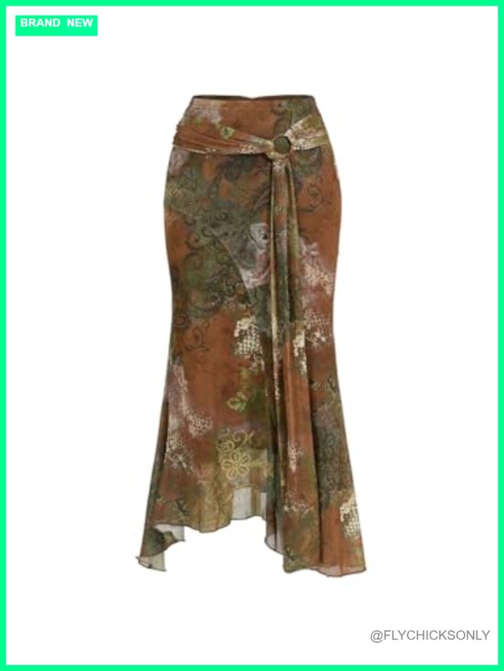 Y2k Vintage Graphic Mesh Ruffle Fishtail Skirt